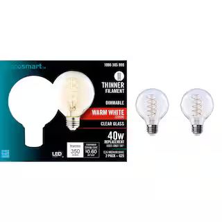 40-Watt Equivalent G25 Dimmable Fine Bendy Filament LED Vintage Edison Light Bulb Warm White (2-P... | The Home Depot