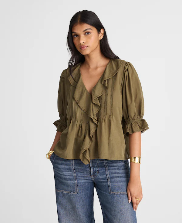 Pintucked Ruffled Puff-Sleeve Top | Madewell