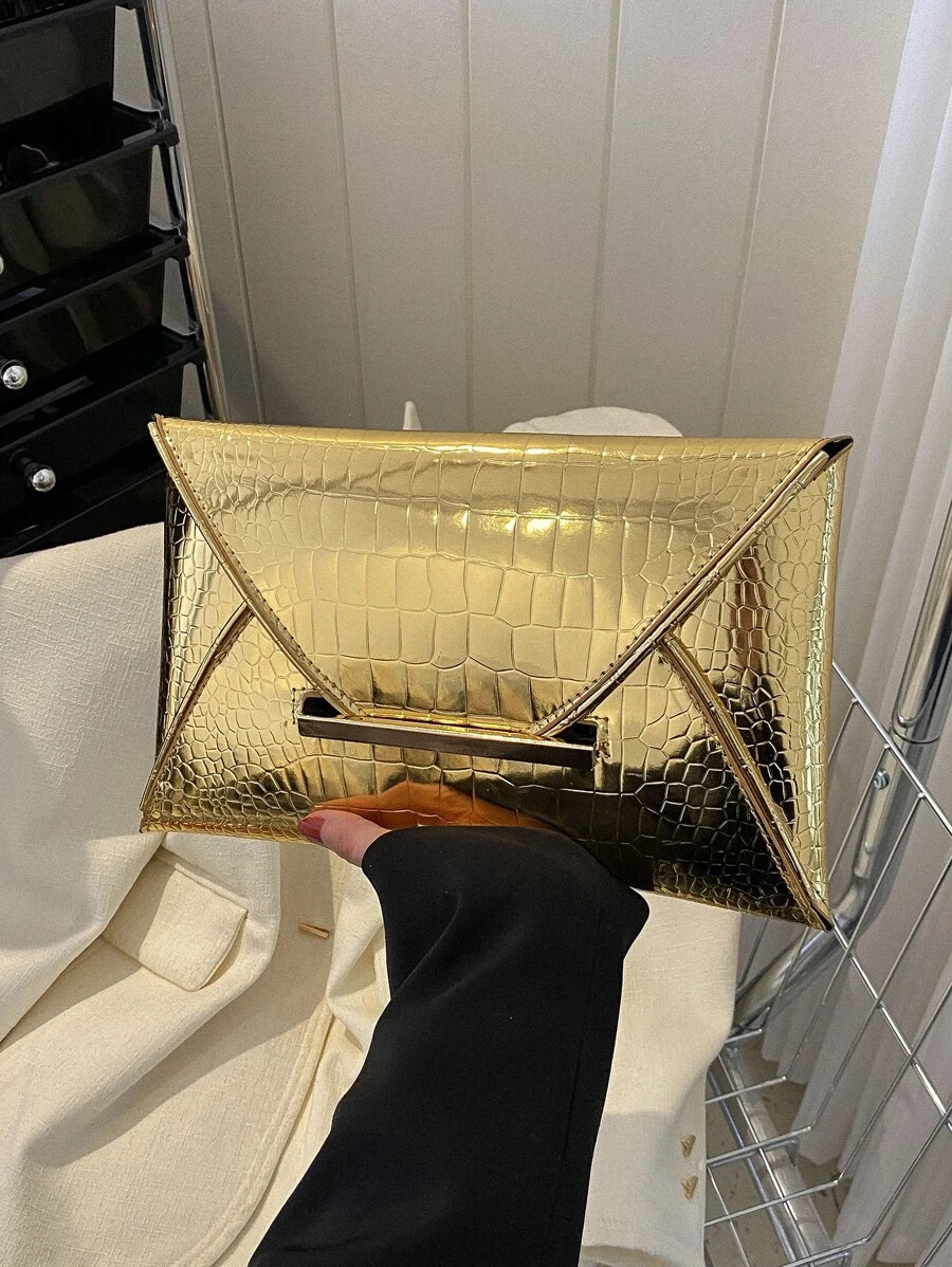 Crocodile Print, Snake Print, Solid Color, Minimalist, Fashionable, Casual PU Clutch, Envelope Ba... | SHEIN