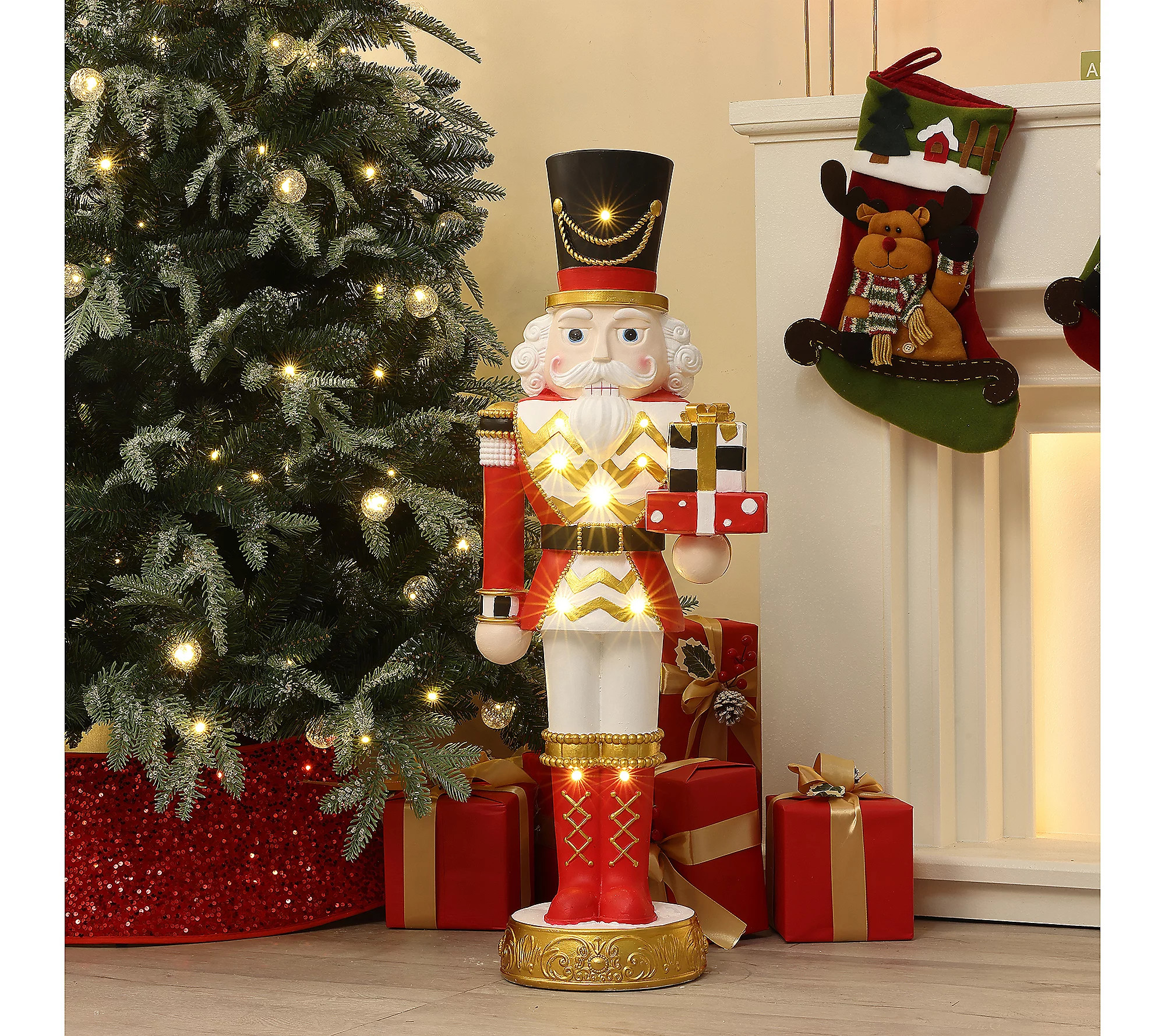 LuxenHome 3ft Lighted Red Nutcracker Soldier wi th Presents | QVC