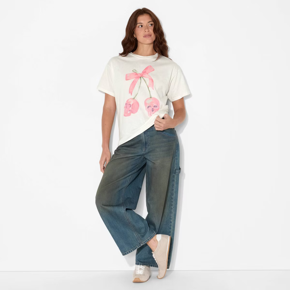 Women's Skulls Bow Oversized Graphic T-Shirt - White | Target