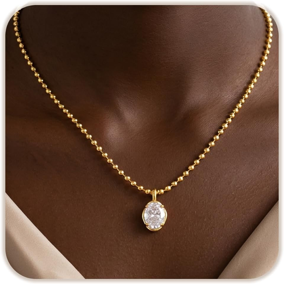 Gold Silver Necklace for Women Hypoallergenic Cubic Zircon Pendant Necklace Teardrop Round Oval Charm Trendy Simple Jewelry Gifts for Mom Wife, Birthday Jewelry Gift for Her | Amazon (US)