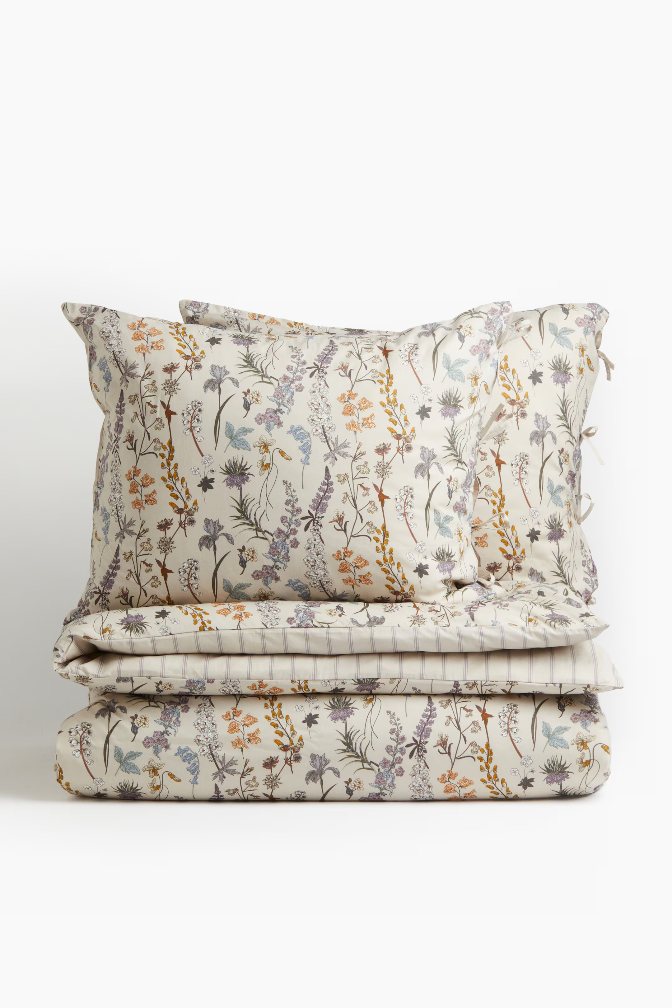 Cotton King/Queen Duvet Cover Set - Light beige/flowers - Home All | H&M US | H&M (US + CA)