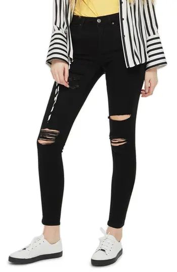 Women's Topshop Moto Leigh Super Rip Jeans, Size 25W x 30L (fits like 24W) - Black | Nordstrom