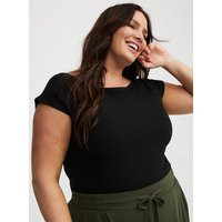 Ribbed Boat Neck Tee in Black | Torrid (US & Canada)