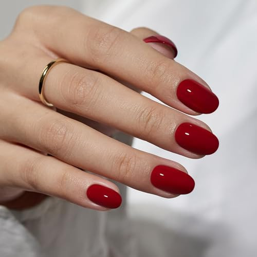 BTArtbox Press On Nails Short - Valentines Red Press on Nails Short Oval Nails Fake Nail with Nai... | Amazon (US)