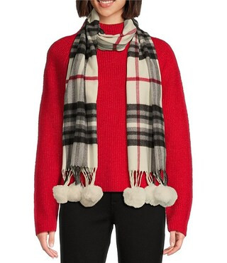 Fraas Plaid Oblong Scarf With Pom | Dillard's | Dillard's