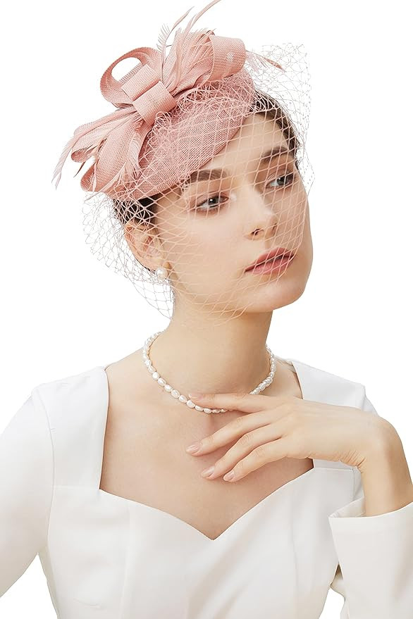 BABEYOND Fascinators Hat Veil Feather Hair Clip Tea Party Pillbox Derby Bridal Wedding Veil Nude ... | Amazon (US)