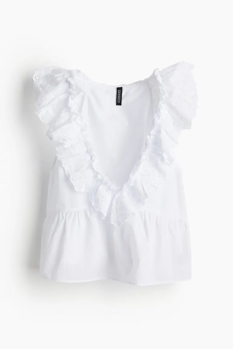 Top with Ruffle-trimmed Eyelet Embroidery | H&M (US + CA)