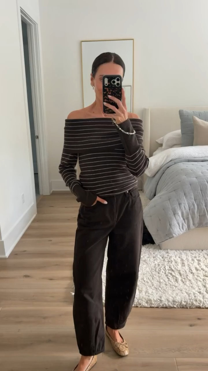 This striped off shoulder top is such a fun twist on a classic fall piece. Paired with relaxed black pants and flats, it creates an effortless outfit that feels comfortable but still a little elevated.

striped top, off shoulder top, fall outfit, black pants outfit, ballet flats, casual fall style, elevated basics, everyday outfit, women’s fall fashion, transitional style, annabrstyle

#LTKootd #LTKSeasonal #LTKOver40