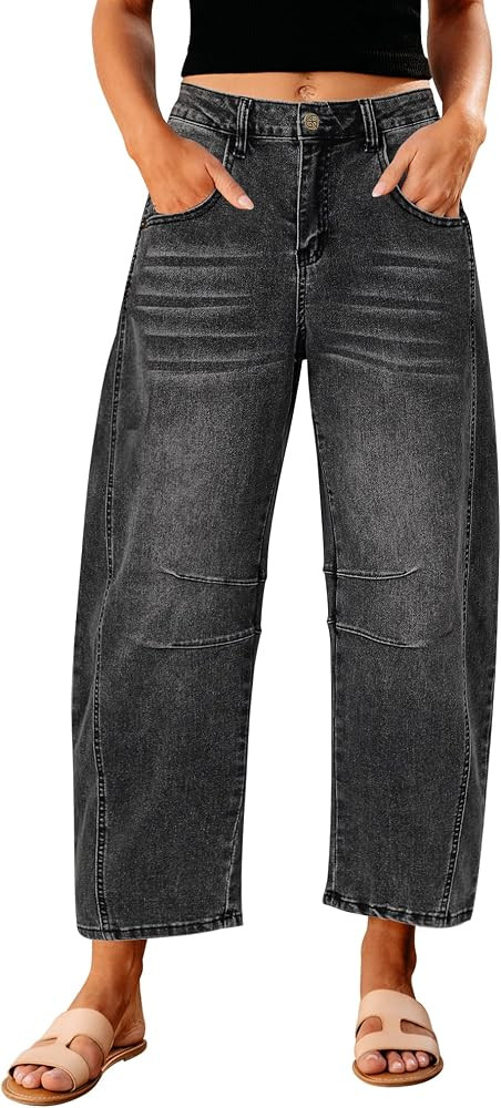 GRAPENT Barrel Jeans for Women High Waist Baggy Cropped Stretch Denim Pants | Amazon (US)