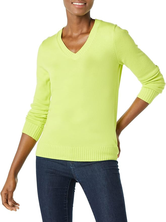 Amazon Essentials Women's Lightweight Long-Sleeve V-Neck Cotton Sweater | Amazon (US)
