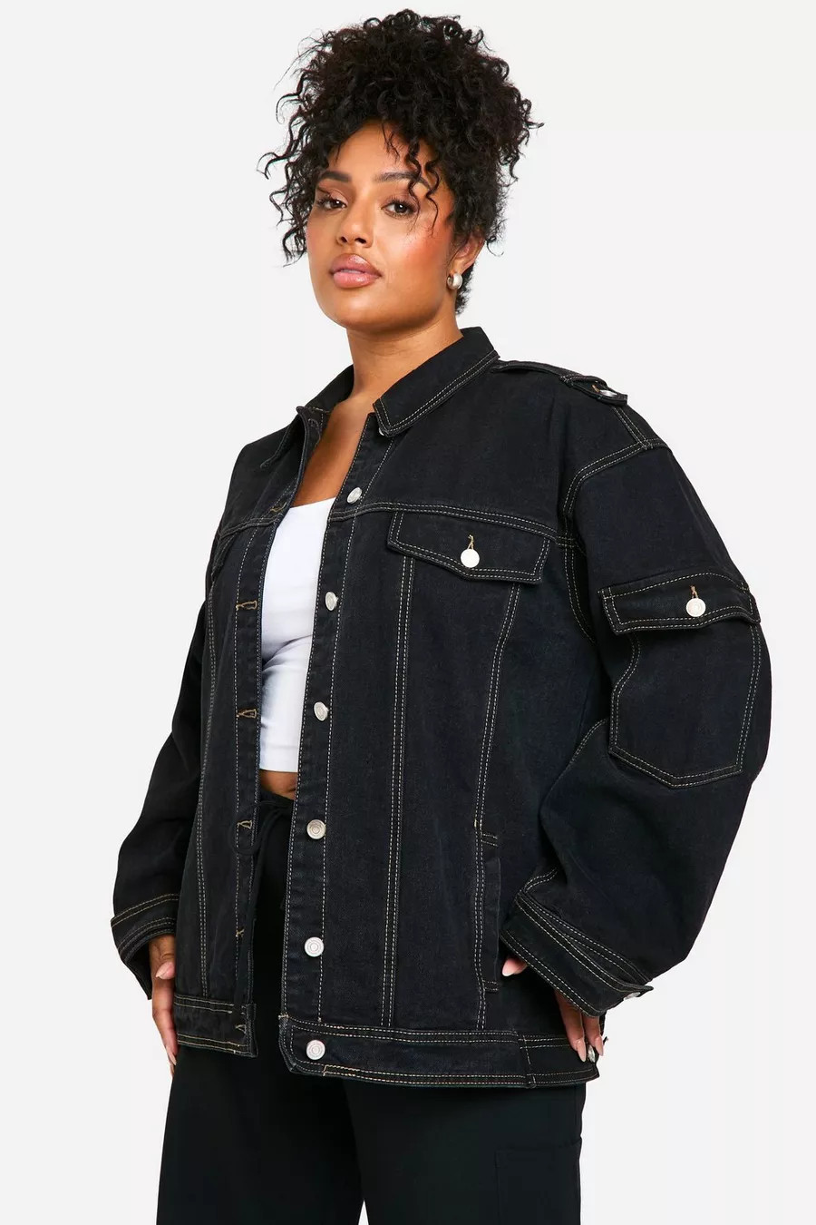 Plus Contrast Stitch Denim Jacket | boohoo (US & Canada)
