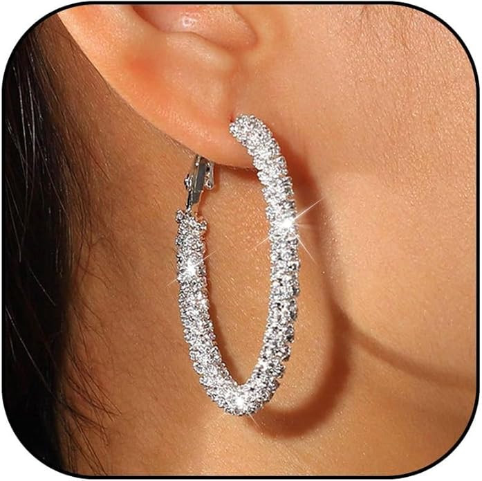 Rhinestone Hoop Earrings for Women Dress Big Gold/Silver Hoop Earrings Large Cross Hoop Earrings ... | Amazon (US)