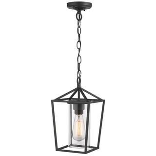JAZAVA 1-Light Black Outdoor Chandelier Lantern Shaded Pendant Light with Metal/Glass Shade | The Home Depot