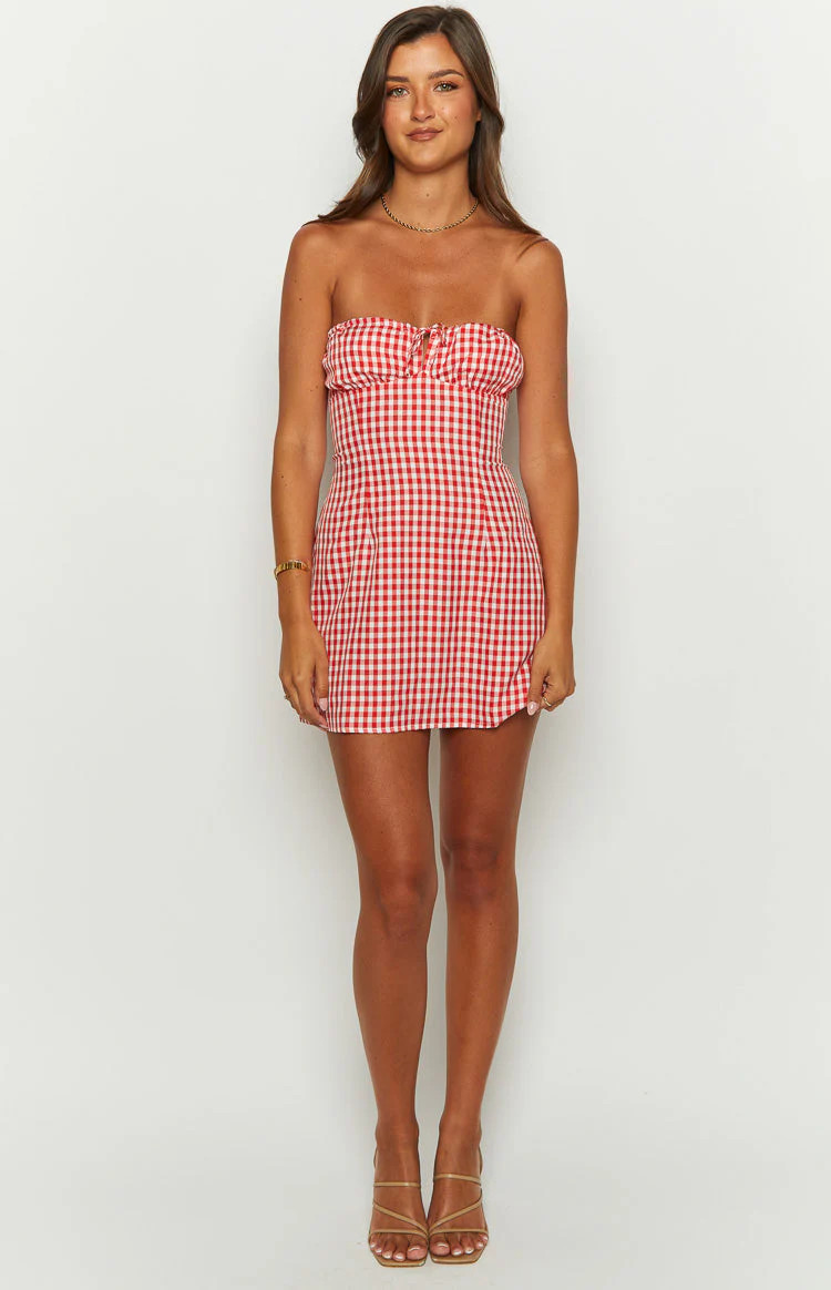 Faith Red Gingham Strapless Mini Dress | Beginning Boutique (US)