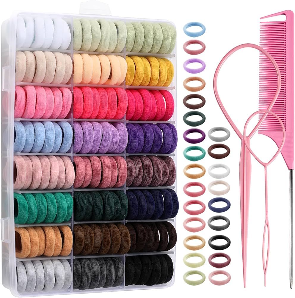 288PCS Baby Hair Ties, 24 Colors Small Ponytail Holders with Styling Tools, Small Seamless Cotton... | Amazon (US)