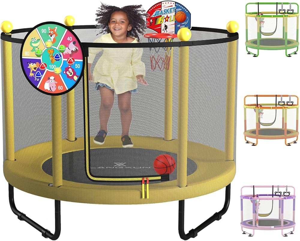 LANGXUN 60" Trampoline for Kids, 5ft Mini Toddler Indoor & Outdoor Trampoline with Net, Basketbal... | Amazon (US)