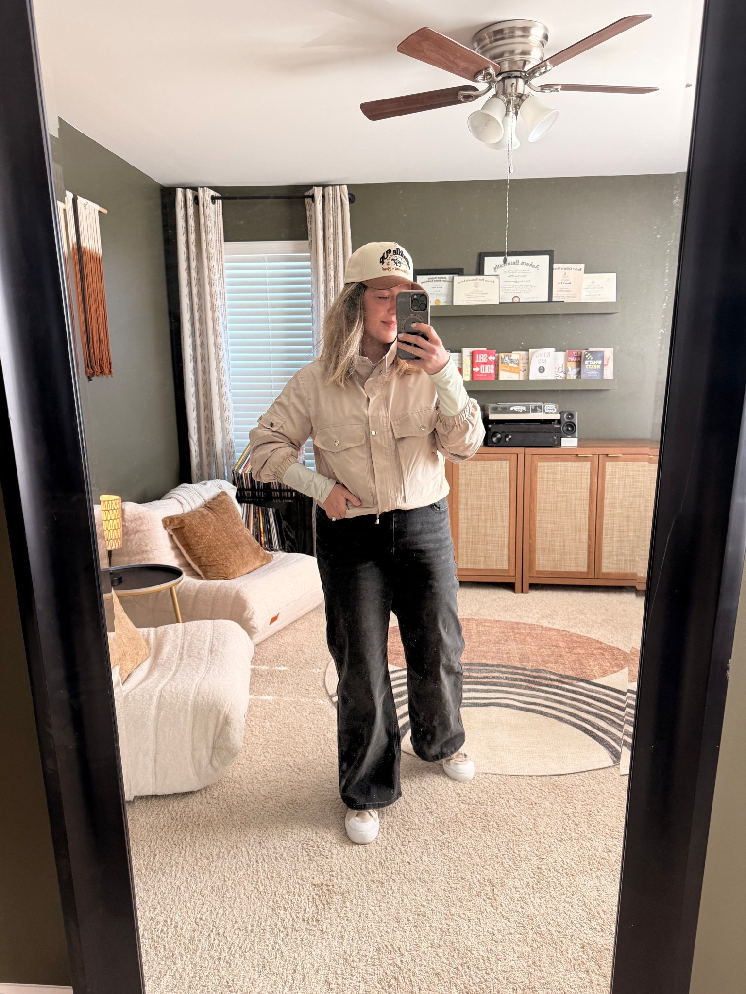 Khaki cargo bomber jacket
Black wash denim 
Casual outfit

#LTKSaleAlert #LTKootd #LTKMidsize