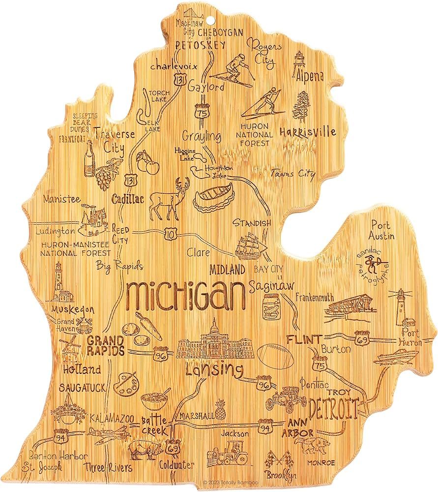 Totally Bamboo Destination Michigan State Shaped Serving and Cutting Board, Includes Hang Tie for... | Amazon (US)