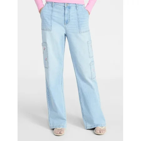 No Boundaries Wide Leg Cargo Pants, 31'' Inseam, Women's XXS-XXL | Walmart (US)