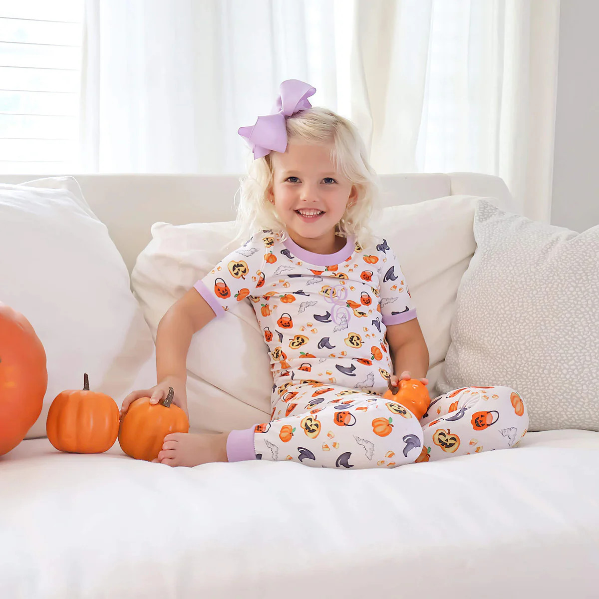 Halloween Print Purple Trim Pajamas | Classic Whimsy