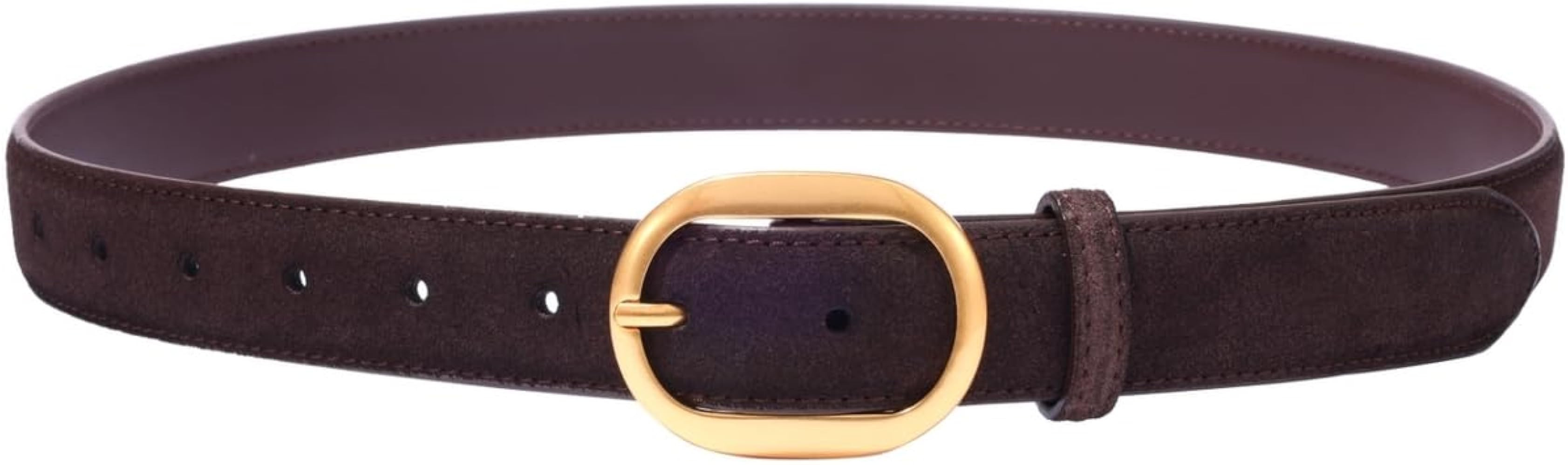 Womens Leather Suede Belt Brown Waist Belt for Casual Dress Jeans Ladies Genuine Leather Gold Buc... | Amazon (US)
