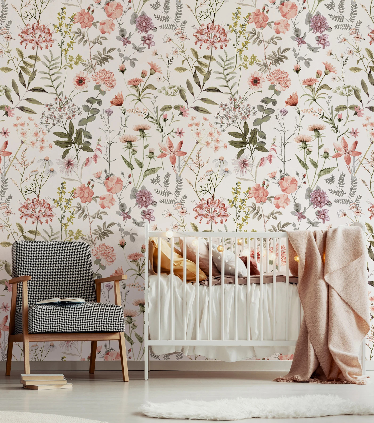 Watercolor Wild Floral Wallpaper Soft Botanical Floral Wall Mural Little Floral With Grass Wallpa... | Etsy (US)