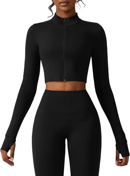 Yknktstc Womens Full Zip Athletic Jacket with Thumbhole Long Sleeve Crop Top Running Workout Yoga... | Amazon (US)