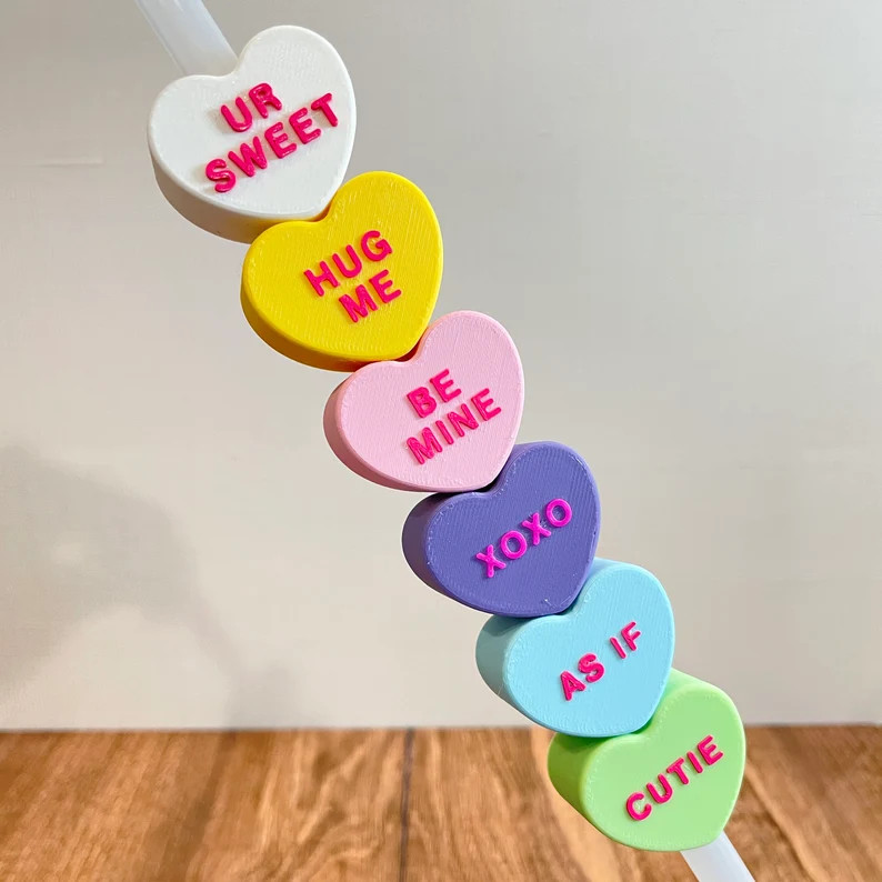Personalized Conversation Heart Straw Toppers. Valentines Day Gift. Two sizes available.  Standar... | Etsy (US)