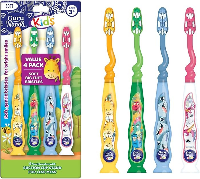 GuruNanda Kids Toothbrush with Suction Cup & Fun Animal Designs - Soft Bristles for Healthy Gums-... | Amazon (US)