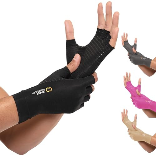 Copper Compression Arthritis Gloves | Fingerless Arthritis Carpal Tunnel Pain Relief for Men & Women | Hand Support Wrist Brace for Neuropathy, Rheumatoid, Tendonitis, Swelling, Crocheting, Typing (S) | Amazon (US)