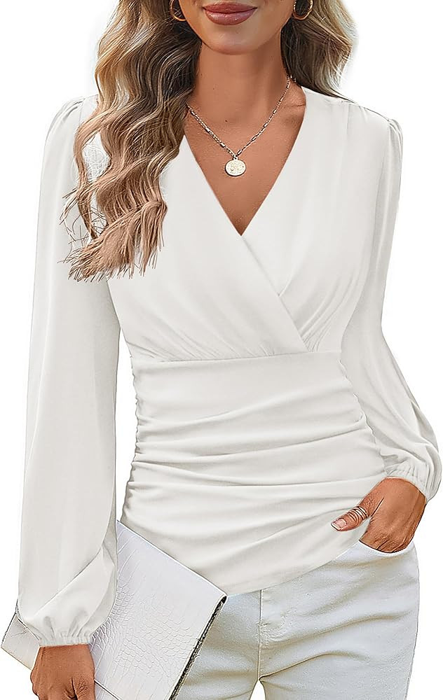 GRACE KARIN Long Sleeve Blouses for Women Dressy Casual, Wrap Tops Work Shirts, 2026 Spring Busin... | Amazon (US)