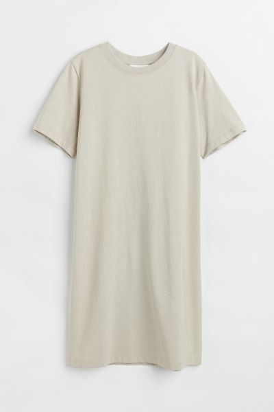 Short, straight-cut T-shirt dress in thick cotton jersey with a round, ribbed neckline. Unlined.S... | H&M (US + CA)