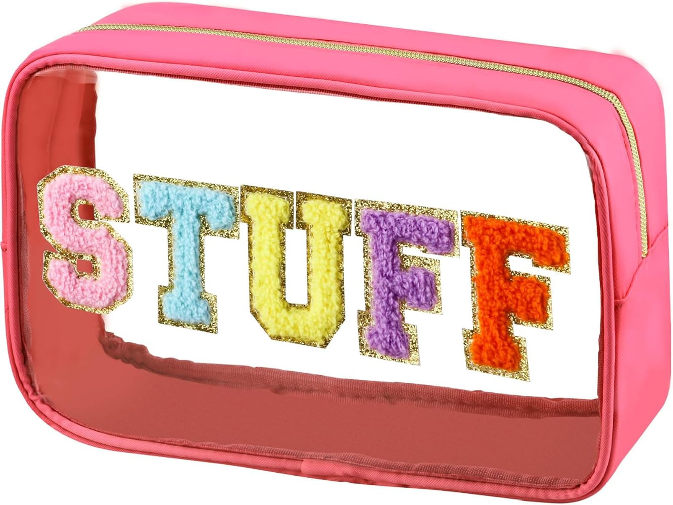 Chenille Letter Makeup Bag Clear Stuff Bag Nylon Preppy Patch Cosmetic Bag with Zipper Travel Pou... | Amazon (US)