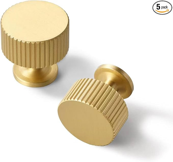 SALISENG- 5 Pack Solid Brass Kitchen Cabinet Knobs,Matt Gold Drawer Pulls, 1-1/10 Inch 28mm Diame... | Amazon (US)