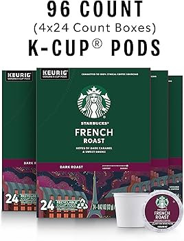 Starbucks K-Cup Coffee Pods, Dark Roast Coffee, French Roast for Keurig Brewers, 100% Arabica, 4 ... | Amazon (US)