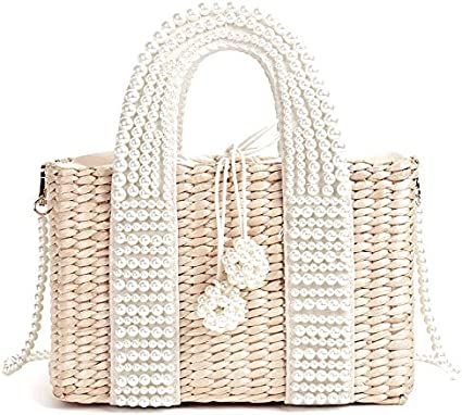 LiuliuBull W Women's Bag with Pearl Ladies Hand Bags Straw Basket Large Tote Crossbody Messenger ... | Amazon (US)