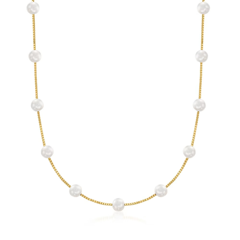 6-6.5mm Cultured Pearl Station Necklace in 18kt Gold Over Sterling | Ross-Simons