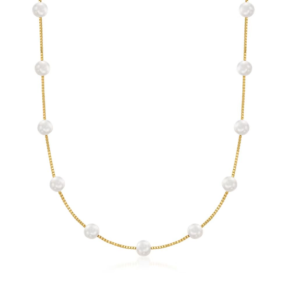 6-6.5mm Cultured Pearl Station Necklace in 18kt Gold Over Sterling | Ross-Simons