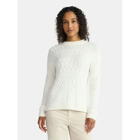 Time and Tru Women’s and Women’s Plus Mixed Stitch Sweater, Midweight, Sizes XS-4X | Walmart (US)