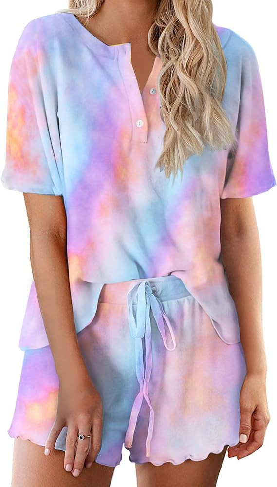 Ekouaer Tie Dye Pajamas Set Womens Loungewear Sleepwear 2 Piece PJ Sets | Amazon (US)