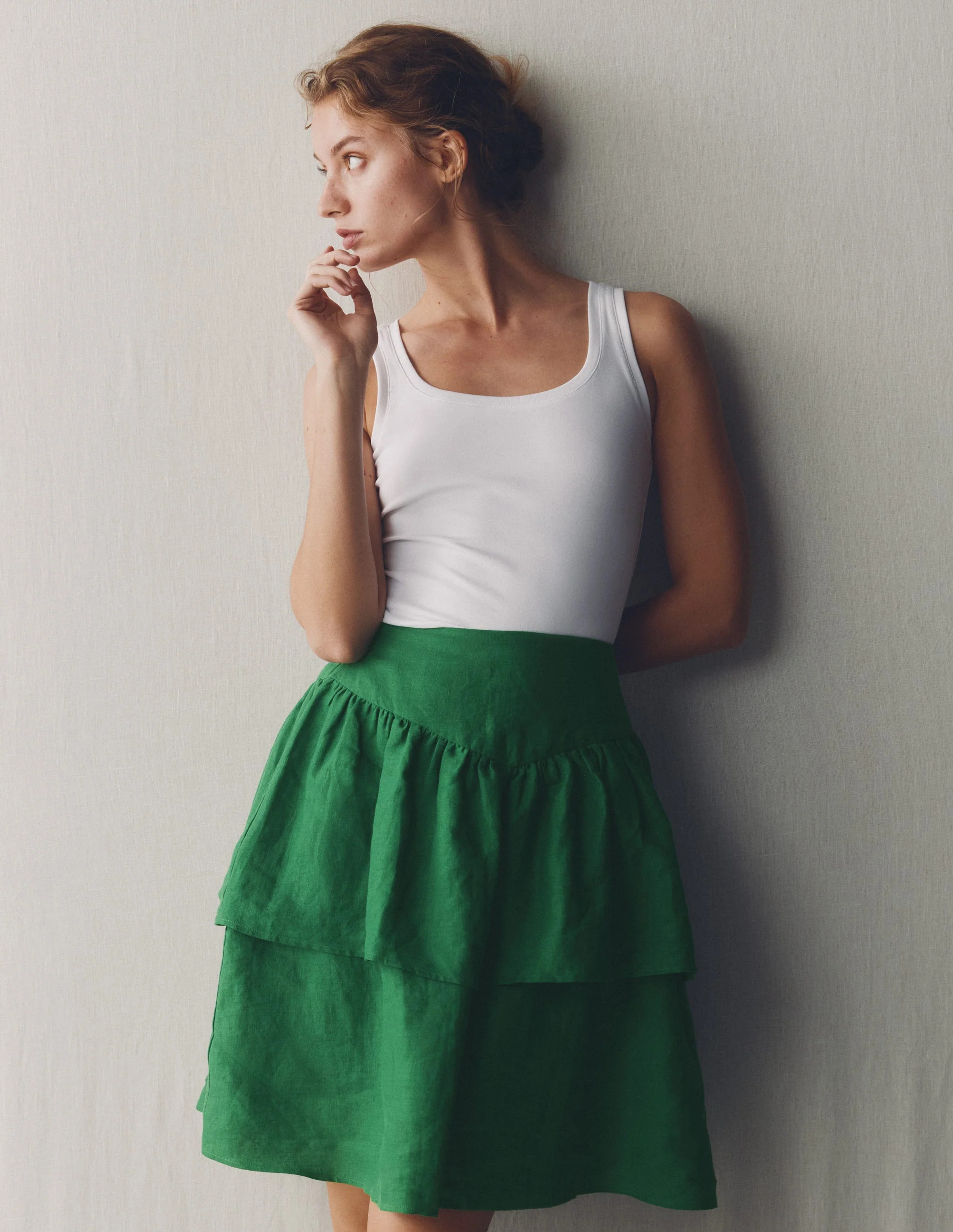Tiered Linen Skirt-Highland Green | Boden UK