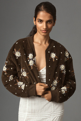 By Anthropologie Floral Embellished Cropped Jacket | Anthropologie (US)