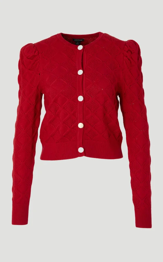 Cable Stitch Puff Sleeve Knit Cardigan | Karen Millen US