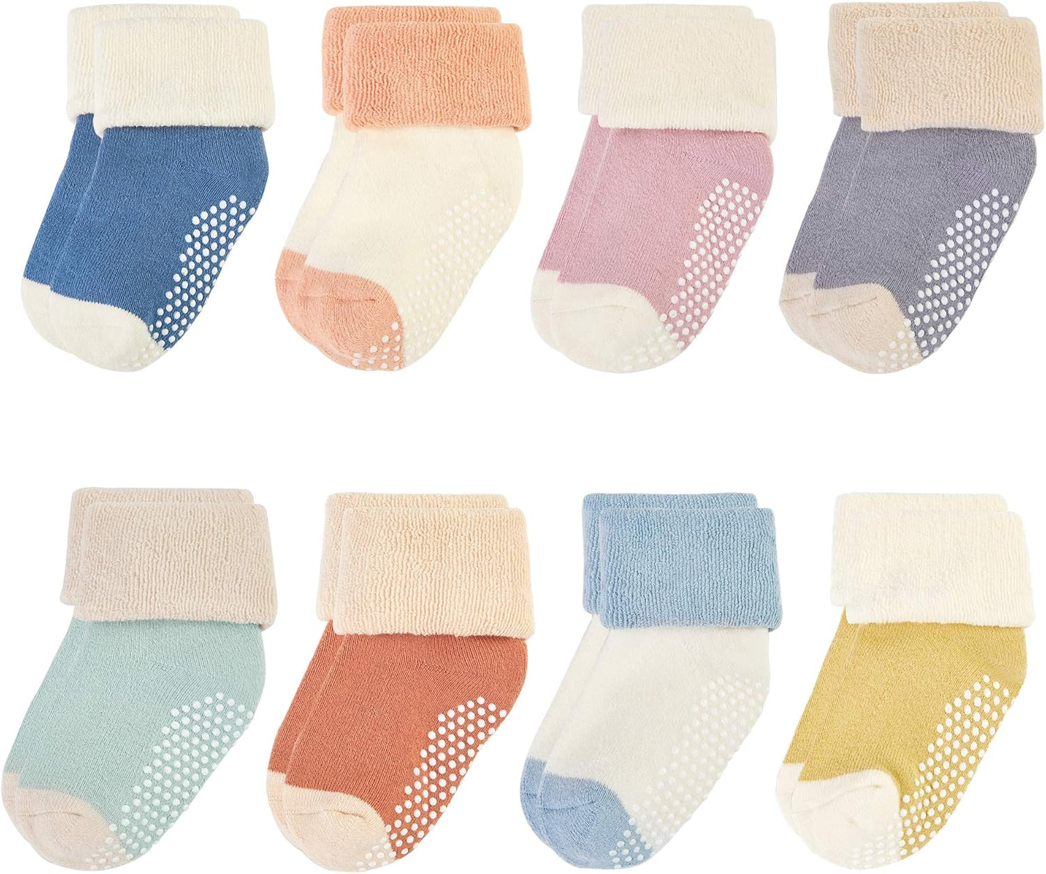 VWU Ankle Crew Socks with Grips, Baby Toddler Kids Unisex Warm Thick Cotton Socks 0-6T 6-Pack | Amazon (US)