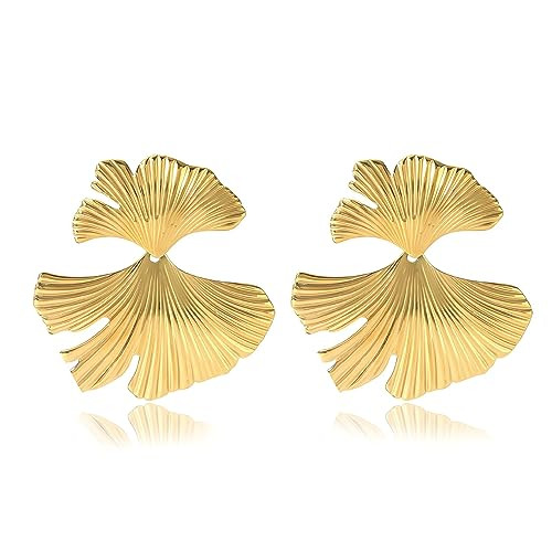 WOWORAMA Gold Ginkgo Leaf Earrings for Women Bohemian Large Geometric Statement Earrings Boho Big Plant Leaf Drop Earring | Amazon (US)