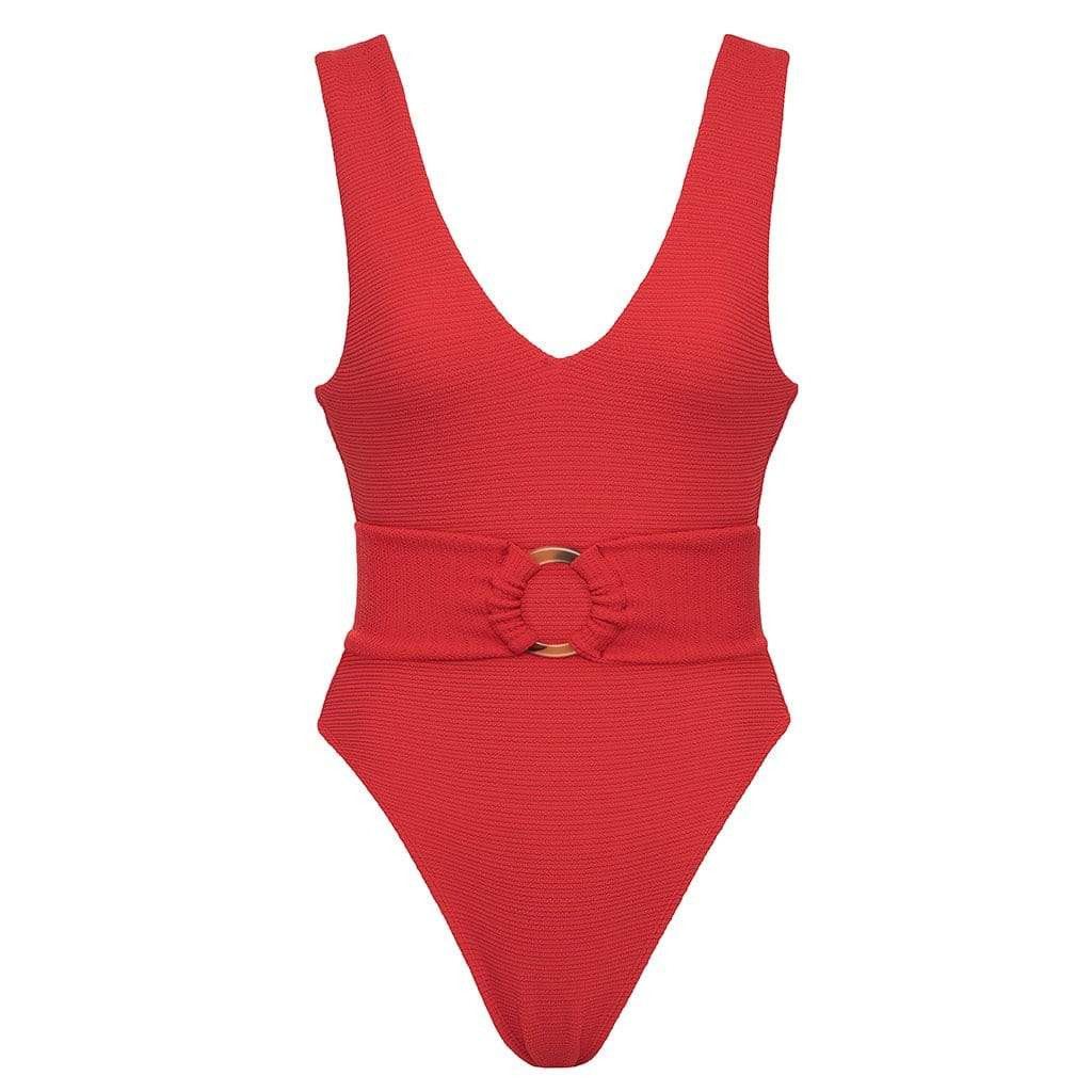 Crimson Micro Scrunch Kim One-Piece w/Belt | Montce