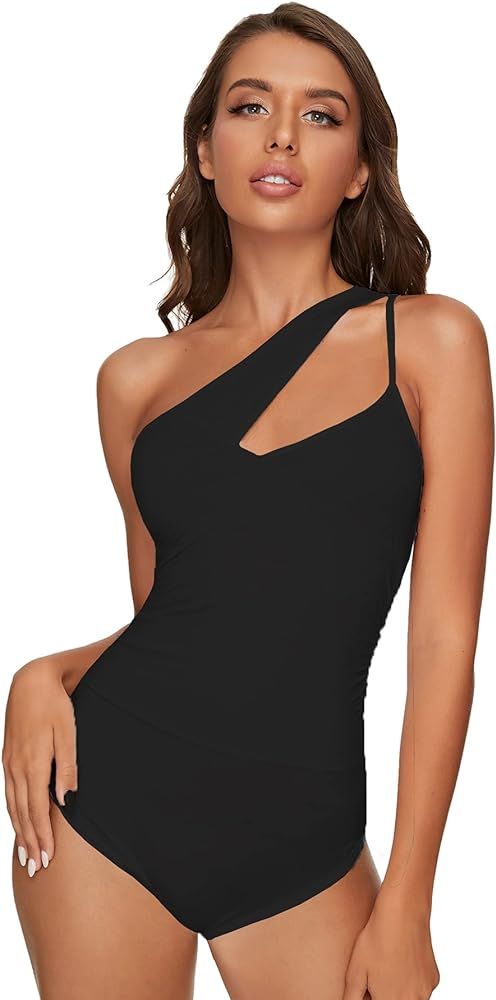 SheIn Women's Basics Sleeveless One Shoulder Cutout Bodice Bodysuit | Amazon (US)