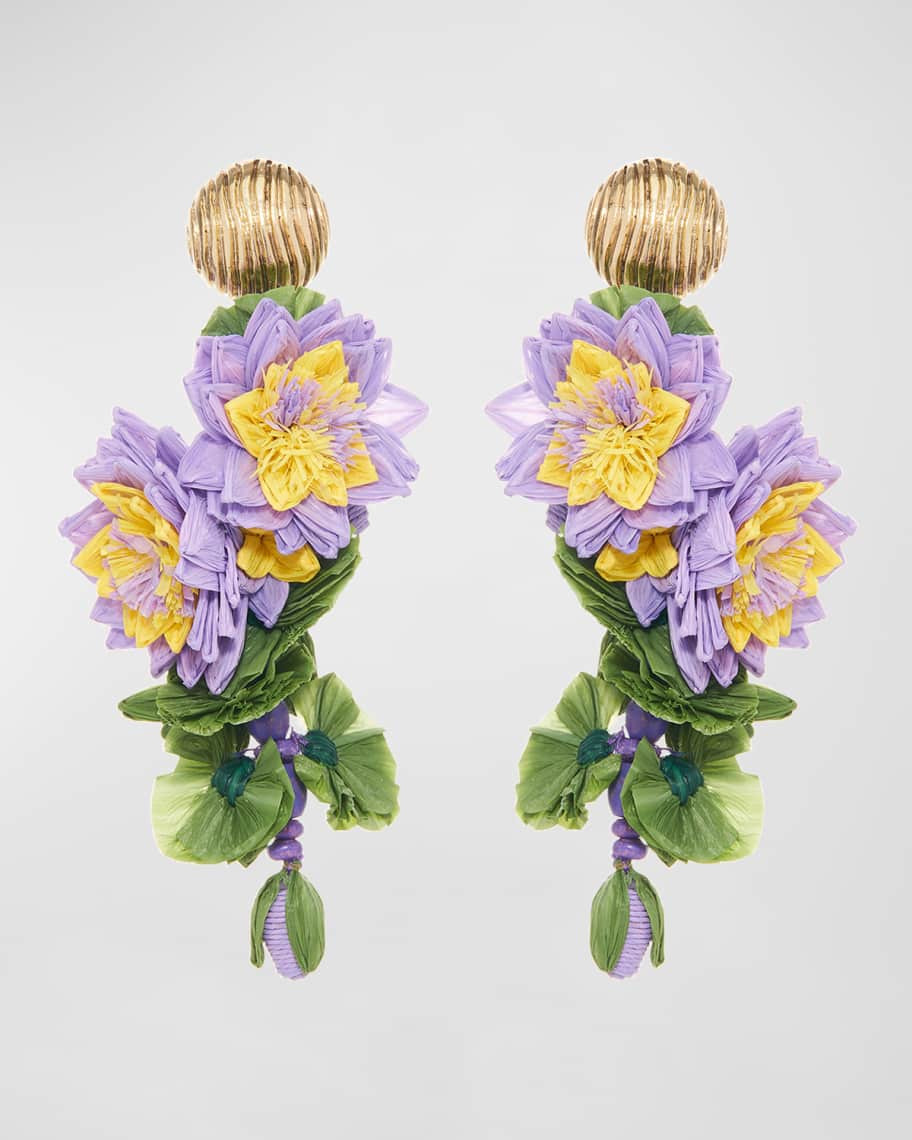 Oscar de la Renta Raffia Flower Dangle Earrings | Neiman Marcus